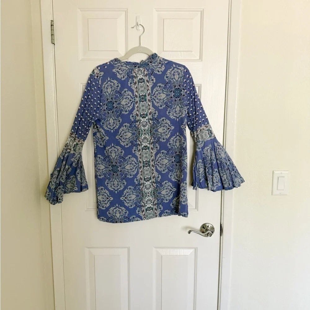 Free People Magic Mystery Tunic Dress Bell Sleeve Blue Boho XS NWOT - Picture 3 of 6